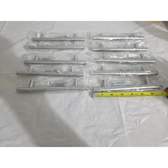 Cabinet Pulls 6 inch Hole Center Nickel Finish Bar Handles 10 Pieces - Picture 1 of 5